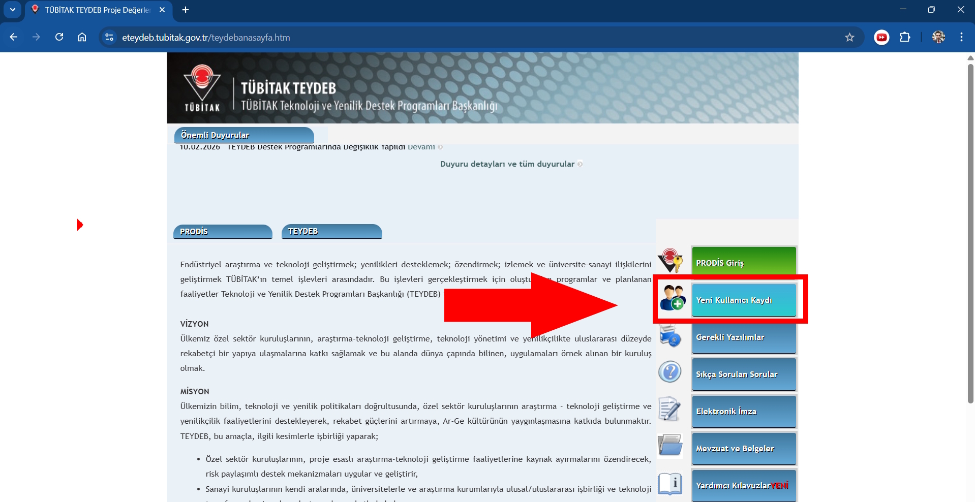Yeni Kullanıcı Kaydı Ekranı